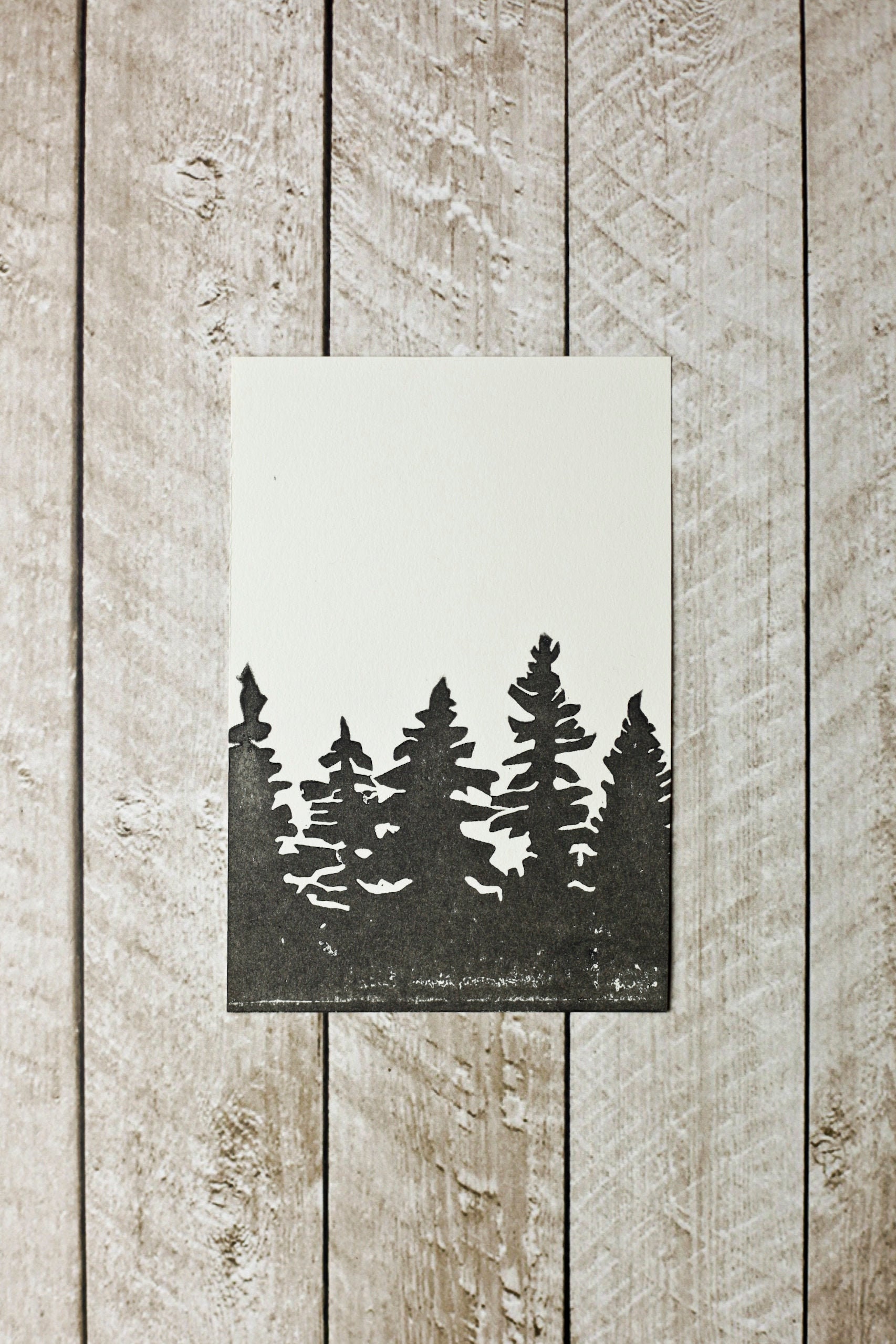 Forest Linocut Print / Unframed Pine Tree Art | Etsy