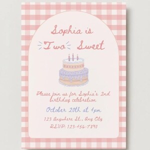 Two Year Old Two Sweet Birthday Editable Digital Party Invitation