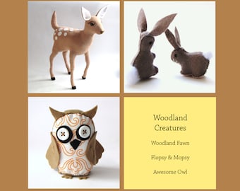 DIY Woodland Creatures Bundle 3 pdf patterns - Woodland Fawn, Flopsy & Mopsy and The Awesome Owl --INSTANT DOWNLOAD--