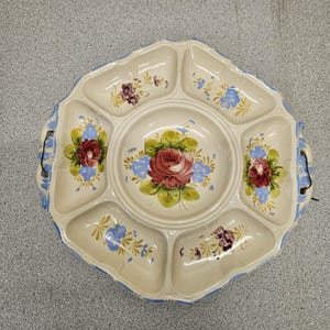 12” Italian Nove Rose Hand Painted divided serving Plates Made in Italy Nova Rose Floral Ceramic