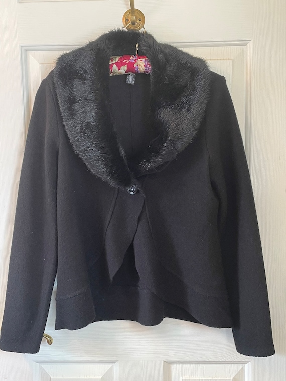 Alfani Jacket 100% Merino Wool Removable Faux Fur 