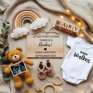 Bewerkbare regenboogzwangerschapsaankondiging voor IVF-moeders Digitale babyaankondiging Social Media Reveal-sjabloon Boho eenvoudige zwangerschapsaankondiging
