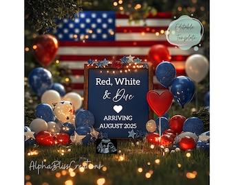 4th of July Pregnancy Announcement Digital Social Media Patriotic Baby Reveal Template Neutral Baby Announcement Fourth of July Announcement