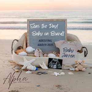 Beach Pregnancy Announcement Digital Editable Summer Pregnancy Announcement Template Digital Baby Announce Gender Neutral Pregnancy Reveal
