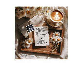 Coffee Pregnancy Announcement, Coffee Lover Baby Reveal, Editable Printable Baby Announcement, Little Bean Brewing, Social Media