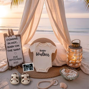 Beach Pregnancy Announcement Digital Nautical Baby Reveal Template Editable Summer Baby Announcement Instant Download Gender Neutral