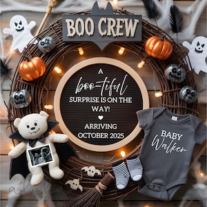 Editable Halloween Pregnancy Announcement Digital Gothic Baby Announcement Template October Baby Gender Neutral Reveal for Social Media