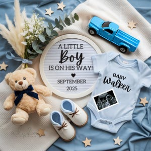 Annuncio di gravidanza Boho Boy, annuncio digitale con orsacchiotto, annuncio minimalista "È un maschietto", modificabile, rivelazione sui social media, piccolo bambino