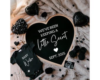 Digital Pregnancy Announcements Goth Gender Reveal Social Media Canva Template Black-Theme Heart Baby Announcement