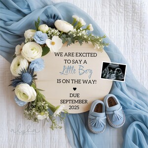 Editable Boy Pregnancy Announcement Digital Simple Template It&#39;s a Boy Digital Pregnancy Floral Reveal Blue Theme Social Media Design