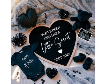 Simple Pregnancy Announcement Digital, Black Baby Announcement, Heart Gothic Pregnancy Announcement, Social Media Template, Gender Neutral