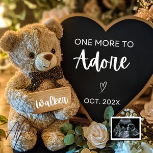 Anuncio de embarazo digital para redes sociales Tablero de letras editable Anuncio de bebé Anuncio de embarazo con osito de peluche de género neutro