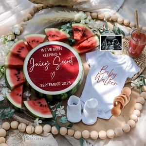 Wassermelone Schwangerschaftsankündigung Sommer Digital Boho Frühling Babymitteilung Neutral Gender Reveal Picknick Schwangerschaftsankündigung