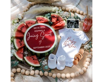 Watermelon Pregnancy Announcement Summer Digital Boho Spring Baby Announcement Neutral Gender Reveal Picnic Pregnancy Announcement