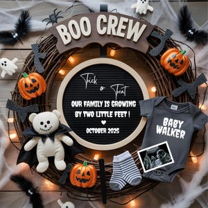 Halloween Pregnancy Announcement Digital Ultrasound Baby Reveal Spooky Surprise Editable October Template for Social Media Bat Theme Reveal