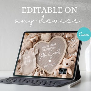 Simple Digital Pregnancy Announcement Gender Neutral Heart Baby Announcement Modern Editable Social Media Baby Reveal Template image 3