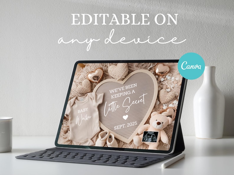 Simple Digital Pregnancy Announcement Gender Neutral Heart Baby Announcement Modern Editable Social Media Baby Reveal Template image 3