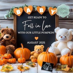 Anuncio de embarazo de otoño, anuncio digital de bebé de otoño, revelación de género neutro en redes sociales, anuncio de embarazo de agosto