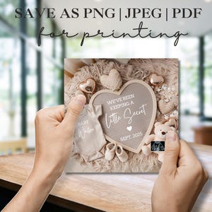 Simple Digital Pregnancy Announcement Gender Neutral Heart Baby Announcement Modern Editable Social Media Baby Reveal Template image 5