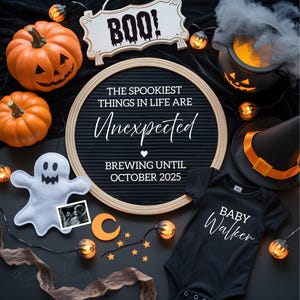 Gothic Halloween Pregnancy Announcement Digital Template Witch Baby Reveal Social Media October Baby Announcement for Family Announcement