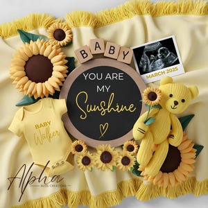 Zomer zonnebloem zwangerschap aankondiging digitale genderneutrale zonnebloem baby aankondiging bloemen zwangerschap aankondiging bloem baby onthullen