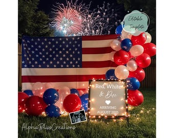 4th of July Pregnancy Announcement Digital Social Media Patriotic Baby Reveal Template Neutral Baby Announcement Fourth of July Announcement