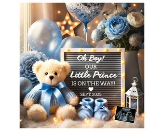 Baby Boy Pregnancy Announcement, Blue Baby Reveal Template, Minimalist Boy Announcement, Editable Canva Social Media Post, Instant Download