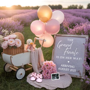 Girl Summer Pregnancy Announcement Digital Social Media Gender Reveal Outdoor Pregnancy Announcement Idea Lavander Floral Announce Instagram