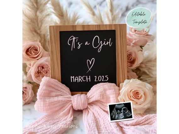 It's a Girl Pregnancy Announcement Editable Template Boho Baby Girl Announcement Pink Little Sister Girl Pregnancy Announcement Digital