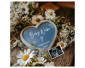 Heart Mirror Baby Announcement | Digital Pregnancy Reveal Template | Rustic Floral Announce | Ultrasound Photo | Spring Pregnancy Announce