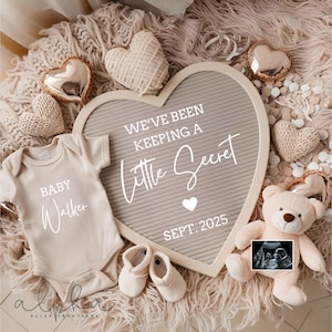 Simple Digital Pregnancy Announcement Gender Neutral Heart Baby Announcement Modern Editable Social Media Baby Reveal Template