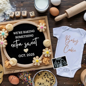 Baking Pregnancy Announcement Digital Cookie Baker Baby Announcement Cute Editable Gender Neutral Baby Reveal Canva Template