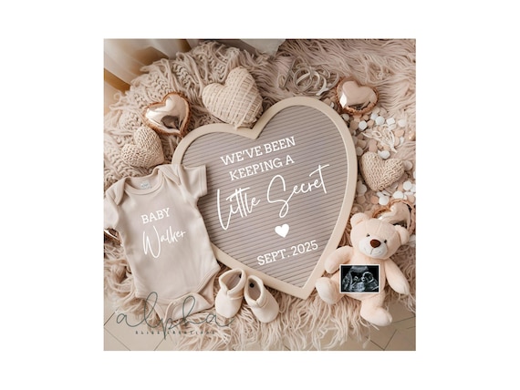 Simple Digital Pregnancy Announcement Gender Neutral Heart Baby Announcement Modern Editable Social Media Baby Reveal Template