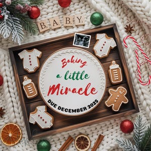 Christmas Pregnancy Announcement Digital, Personalized Holiday Pregnancy Reveal, Gender Neutral, Gingerbread Baby Cookie Theme Xmas Due Date
