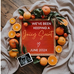 Cutie Pregnancy Announcement Digital Oranges Summer Pregnancy Announcement Citrus Baby Reveal Gender Neutral Baby Announcement