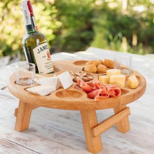 Wine Table, Patio Furniture, Wine Caddy, Outdoor Entertaining, Portable Folding Table, Sommelier Gift, Picnic Wine Table, Ottoman Tray