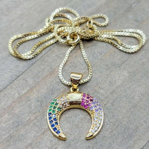 Dainty Gold Crescent CZ Necklace, Tiny Moon Boho Layering Necklace, Sparkling Crescent Modern Pendant, Gold Half Moon Pendant, Gift
