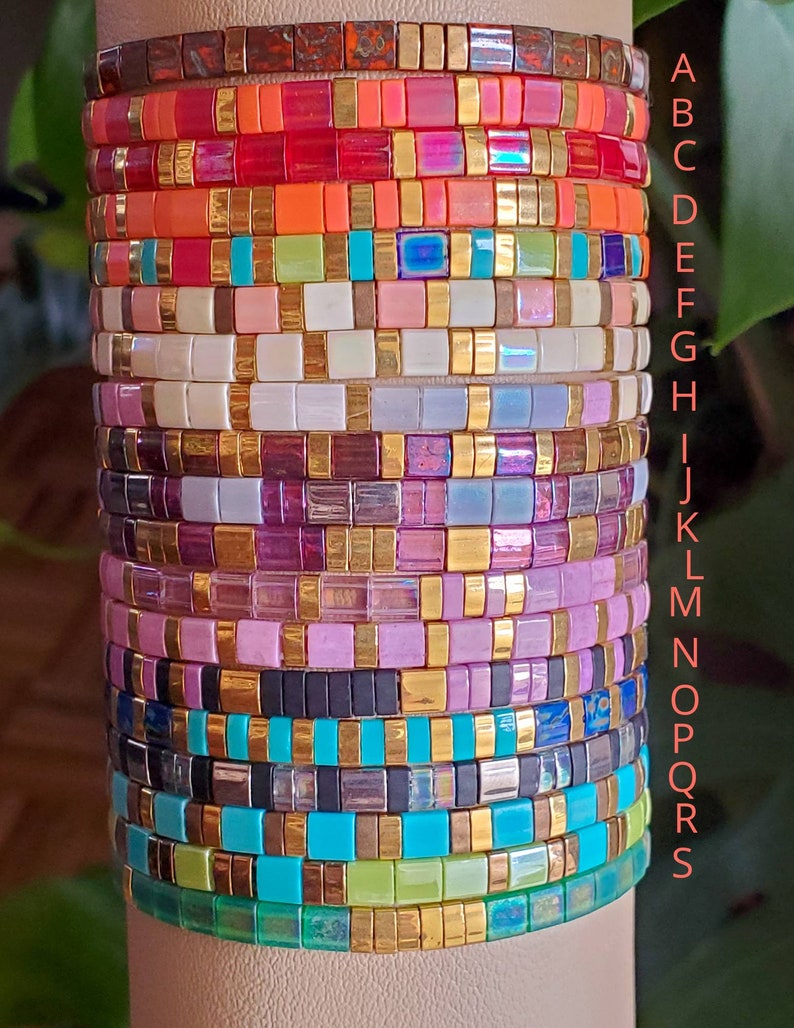 Colorful Glass Tile Beaded Bracelet Tila Tile Bracelet Etsy