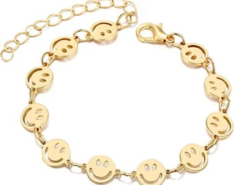 Smile Bracelet, Smile Face Charms Bracelet Smile Design Bracelet Happy Smile Friendship Bracelets Jewelry, Gold Happy Face Bracelet