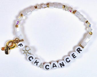 Cancer Encouragement Bracelet, F*ck Cancer Gift, Chemo Gift, Survivor Bracelet, Inspirational Beaded Bracelet, Czech Glass Crystal Jewelry