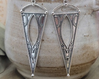 Boho Silver Dangle Earrings, Bohemian Statement Earrings, Silver Triangle Earrings , Silver Statement Earrings, Modern Earrings