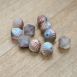 Iridescence Bicone Czech Glass Beads Ivory with AB and Etched Finish, 10 Beads, 11mm Beads Chunky Beads,  DIY, Czech Pressed Glass, Crafts