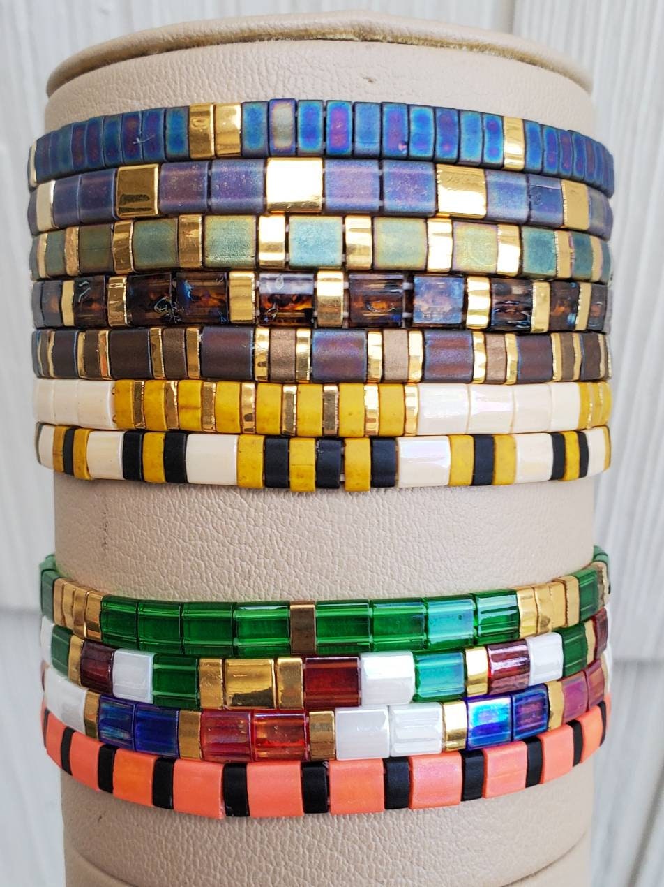 Colorful Glass Tile Beaded Bracelet Tila Tile Bracelet Etsy