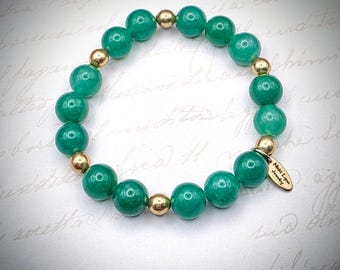 Green Bracelet,  Jade Agate Stretch Bracelet for Women, Gift for Her