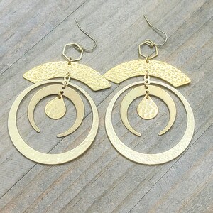 Large Gold Statement Hoop Earrings, Modern Earrings, Brass Earrings, Boho Earrings, Bohemian Earrings, Gift for her