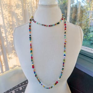 Boho Halsband med Ädelstenspärlor - Flerfärgat Glas och Trä, 63 cm bild 5