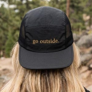 Go Outside Embroidered 5 Panel Hat Nylon Camp Cap for Hiking & Camping Minimalist Nature Lover Gift Gorpcore Outdoor Streetwear Inspiration