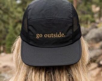 Go Outside Embroidered 5 Panel Hat Nylon Camp Cap for Hiking & Camping Minimalist Nature Lover Gift Gorpcore Outdoor Streetwear Inspiration