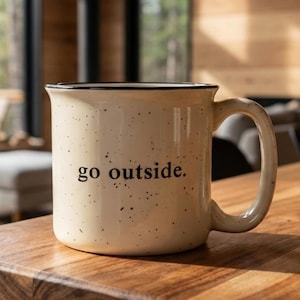 Personalized Speckled Ceramic Camp Mug Custom Initial Outdoorsy Coffee Cup Go Outside Minimalist Mug Gift for Hikers Home Décor Nature Lover
