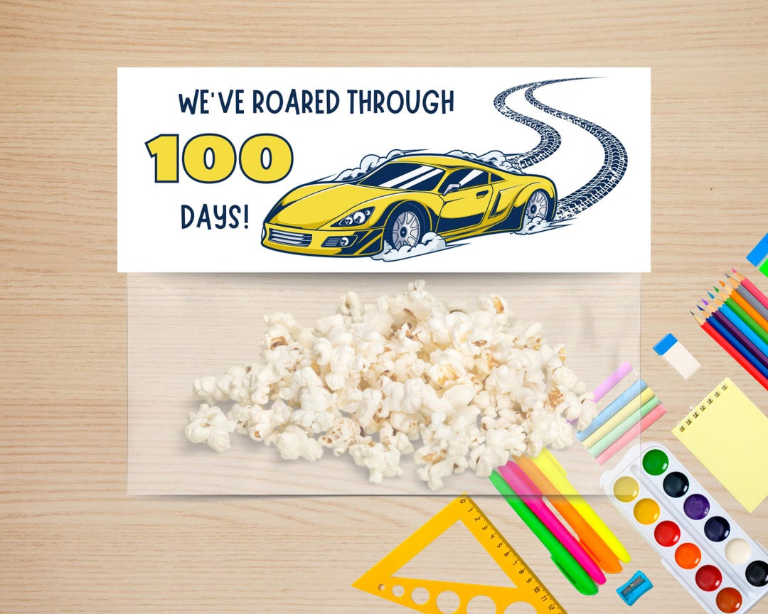 Race Car 100th Day of School Sandwich Bag Topper, 100 Days Brighter ...